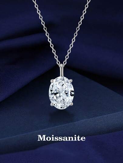 1pc Elegant Luxury 925 Sterling Silver 1.5 Carat Oval Moissanite Necklace, Suitable For Women's Daily Wear, Party, Vacation, Valentine's Day, Mother's Day, Birthday Jewelry Gift
