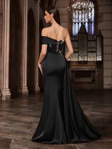 QOQ Fashion Elegant Sequins Splicing Women Party Evening Gown Chic Summer Formal Dress For Dinner Party, Birthday Party, Galas, Graduation Season Prom, Homecoming