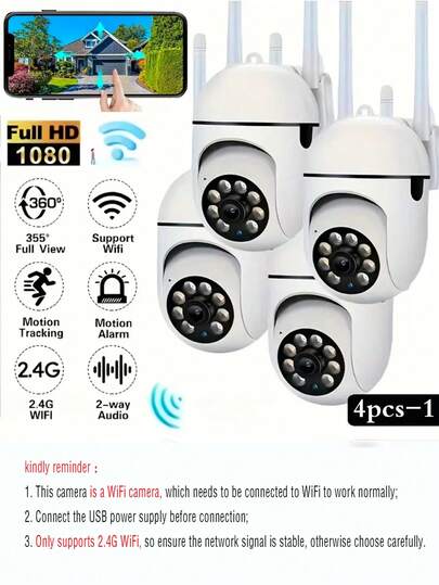 1/2/ 1080P HD Slimme WIFI Camera, Home Security Camera Monitor, 360° Panoramic View, Night Vision, Support PTZ Control Zoom, Two Way Audio, AI Motion Detection Alarm Wireless Indoor Outdoor