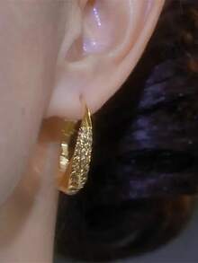 1 Pair Elegant Hoop Earrings, Zinc Alloy With Glitter Decor, Versatile Fashion Earrings For Women, Suitable For Daily And Party Wear, Great Valentine's Day Gift