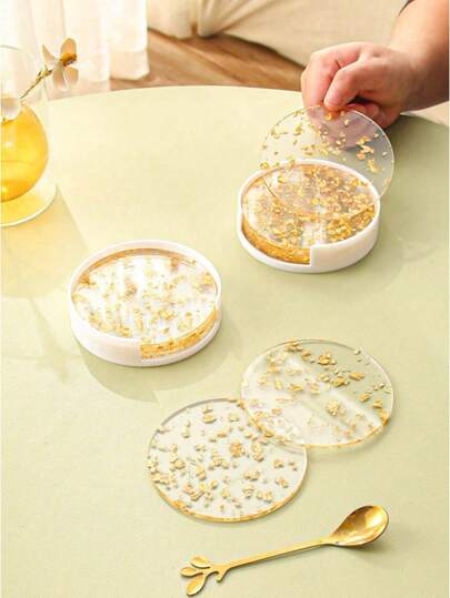 4/6/7-delars set värmebeständiga guld/silverfolie akryl bordsunderlägg, lämpliga för kök, koppar, vaser, minimalistisk bordsdekor för utomhusbruk, fest, födelsedag, bröllop, presenter