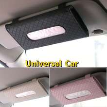 New Car Tissue Storage Box, Stand Box, PU Leather Napkin Container Storage Box, Sun Visor, Universal Car Tissue Box - Pink - View 2