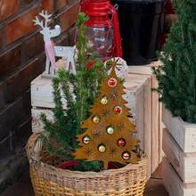 1pc Vintage Rusty Metal Christmas Tree Garden - Weather-Resistant Outdoor Holiday Decor, With Star And Ornament Design, Perfect For Patio, Lawn, Porch Or Fence, Holiday Home And Garden Decor, Christmas Decoration, DIY Christmas Tree - Multicolor - View 3