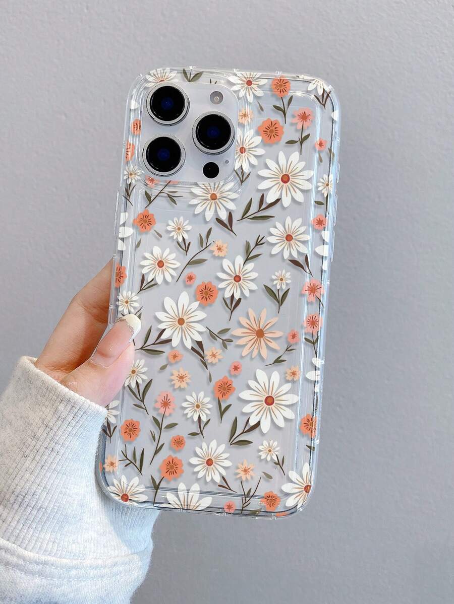 1pc Floral Pattern, Air Cushion Transparent Anti-Drop Phone Protective Case, TPU Material, Suitable As Holiday Gift, Compatible With IPhone XS/XS Max/XR/11 12 13 14 15 16 Pro/Pro Max/14 15 16 Plus/17, Unisex, Phone Case - Multicolor - View 1