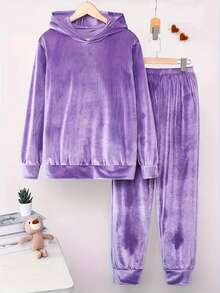 Purple Hoodie And Sweatpants Set (Women, Non-Stretch Fabric), Comfortable