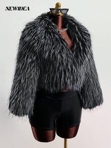Elegant Women's V-Neck Faux Fur Coat Long Sleeve Warm Lined Regular Fit Fuzzy Outerwear Perfect For Winter Parties, Daily Commutes, Holiday Travels, And Evening Outings