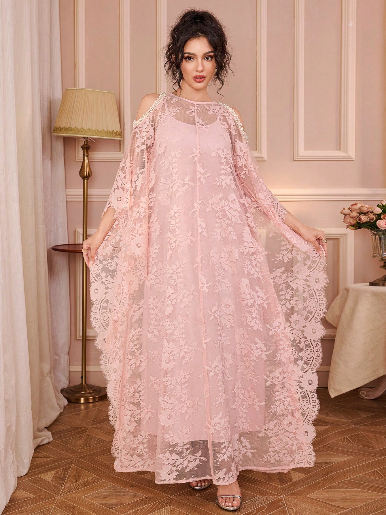 فستان كامي من قطعتين بأكمام طويلة ثلاثة أرباع مع ت...