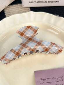 1Pc Medium Acrylic Hair Clip, South Korean Sle Updo Ark Hair Clip, Brown Blue Grid Retro Hair Claw, Suitable For Daily Falling Half Hair, Shark Claw Clip, Disc Hair Claw Clip Accessories, Women's Hair Clip, Is A Gift For Friends, Teachers, And Teachers Fashion Hair Clutch Winter Hair Accessories - Multicolor - View 9