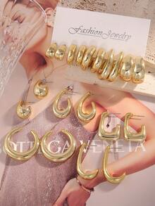 2/30 piezas Nuevo conjunto de pendientes asimétricos de múltiples elementos, elegante y de moda, de material plástico ABS ligero, adecuado para uso diario de mujeres - Dorado - Ver 6