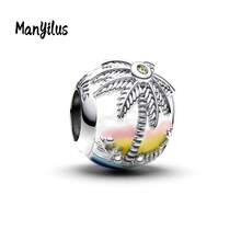 Manyilus Manyilus 1 Stück Sterling Silber Strandcharms im Vintage-Stil, Sommer Charms wie Palme, Kokosnussbaum, Strandkorb, kleiner Ente, Schwimmring, Pantoffeln, Strandmuscheln, rosa Donut, Eiscreme, Erdbeere, Biene, Anhänger & Perlen, geeignet für Armbänder und Halsketten, DIY Schmuckherstellung, Geschenk für Freunde und Liebhaber