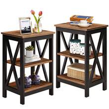 VECELO Set Of 2 Nightstand With 3-Tier Open Shelves - X-Shape Metal Frame Bedside Table, Small End Table For Bedroom & Living Room,Brown - màu nâu - Xem 10