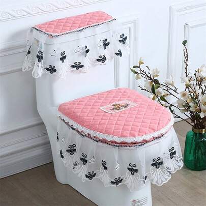Universal Fit Toilet Seat Cover Set With Lace Edge Decorative Toilet Seat Toilet Lid Cover Warmer