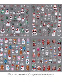 Christmas Santa Claus Nail Stickers 5D Self-Adhesive Snowman Candy Cane Elk Tree Flower Design Nail Art Supplies Winter Xmas Nail Sticker Nail Art For Women Girls DIY Decorations Decor