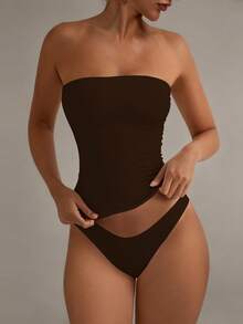 XLLAIS 性感无肩带基础款背心，时尚纯色弹力修身棕色抹胸上衣，四季皆宜。