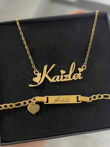 1 Stück Zirkonia Blumen personalisiertes Namens-Schmuckset, süßer 2000er Herbst-Casual-Stil, einzigartiges personalisiertes Geschenk, geeignet für den täglichen Gebrauch, Homecoming-Saison - Gold ohne Anhänger - View 12