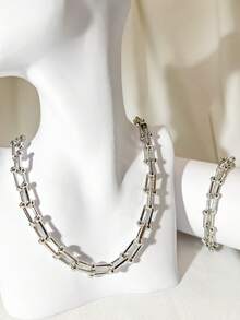 Necklace And Bracelet Set With Chain Links, 18k Gold Plated And 925 Silver - 銀色 - 查看 3