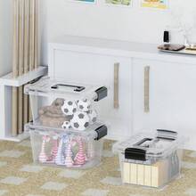 Lidded Storage Bin Tote Organizing Container With Handle And Buckles Stackable Plastic Clear 6.8Qt Pack Of 20