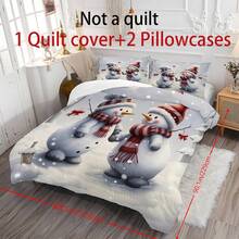 2/3pcs Snowman Christmas Bed Comforter Set, Cute Cartoon Duvet Cover Bed Sheets Set -Bedding Set, With 1 Duvet Cover And 1-2 Pillowcases, King-Size Bedspread, Soft Skin-Friendly Polyester, Machine Washable, Dry Clean,Suitable For Room/Bedroom/Home Decoration.