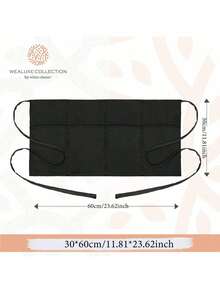 1pc Black Waist Apron For Waiters/Waitresses, With 3 Pockets, Waiter/Waitress Apron For Home, Life, Household Cleaning, Protective Clothing - Black - View 2