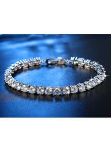 1pc 10.5-14 Carat Lab-Created Moissanite Tennis Bracelet, 18K White Gold Plated 925 Sterling Silver, 4mm D Color VVS1 Round Cut Moissanite Bracelet, Suitable For Women And Men, Jewelry Gift