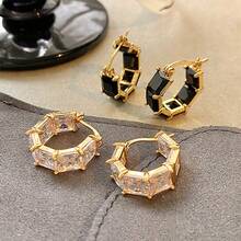 1 Pair Square Green Synthetic Zirconia Women's Hoop Earrings, Suitable For Christmas, Valentine's Day, Parties, Daily Wear, All Seasons