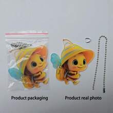 1 pieza Decoración colgante acrílica 2D de abeja linda con mochila para espejo retrovisor, mochila, llavero decorativo, decoración del hogar, decoración de habitación, decoración de pared
