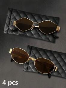 1/2/4 Pcs Of Women's Metal Frame Oval/Polygonal Fashion Glasses, Suitable For Daily Use And Outdoor Activities