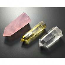 Set Of 3 Healing Crystal Wands Of Rose Quartz Clear Quartz And Yellow Quartz Pointed And Faceted For Healing Reiki Chakra Meditation Therapy Decor