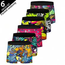 6 piezas de calzoncillos tipo bóxer estampados para hombres, con patrones de graffiti aleatorios, ropa interior gráfica, adecuada para Navidad
