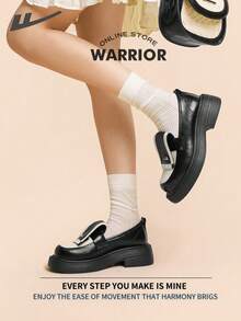 WARRIOR Warrior Ladies' Small Leather Shoes Casual And Fashionable With Thick Soles That Increase Comfort Versatile And Retro British Style Loafers Applicable Throughout The Year Wear-Resisting All-Day Wear