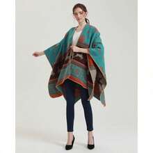 Women's Warm Shawl Wrap Cape Winter Cardigan Sweaters Open Front Poncho - Y2-聖誕麋鹿雪花 - 查看 5