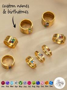 1Pc Personalized Engraved Multiple Names Ring,Minimalist Birthstone Ring,Charm Custom Zirconia Ring For Her,Engraved Family Multiple Names Ring With Birthstone,Couple Rings,Charm Custom ID Nameplate Ring,Valentine'S Gift,Birthday Gift,Unique Gift For Friends,Friendship Gift,Anniversary Gift - Multiple Name Rings - View 2