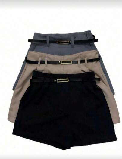 Kit 3 Peças Shorts Alfaiataria Feminino com Cinto Lançamento