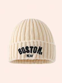 1pc Kids Letter Knit Beanie Hat, Unisex Warm Cuffed Skull Cap For Boys & Girls, Autumn/Winter