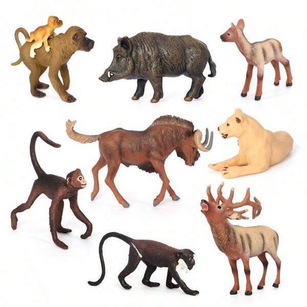 1pc Solid Realistic Wild Animal Model Plastic Educational Cognitive Prop, Monkey, Lion, Wild Boar, Antelope, Deer Figurine