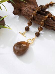 1 件波西米亚风格复古优雅串珠吊坠项链，适合女士，适合礼物、派对、宴会和日常佩戴 - 棕色 - 查看 3