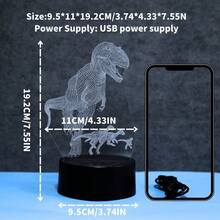 1pc 3D Dinosaur Pattern Night Light - USB Powered With Touch Sensor Control RGB 7-Color Changing, Perfect Small Gift For Family And Creative Home Decor - Multi-color light - View 7