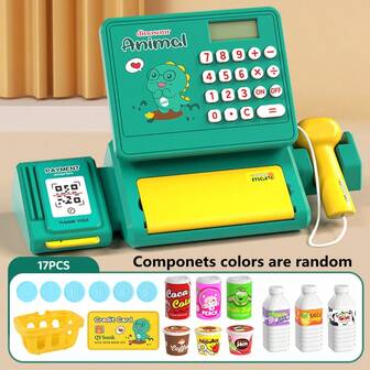 Children Simulate Supermarket Cash Register Simulate Scan Swipe Card Cash Register Play House Toys With Drinks And Food Coins Boy Girl Birthday Gift Christmas Gift(Random Styles And Colors)