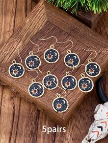 MONLOTTI 1 đôi bông tai nữ mặt trời mặt trăng sao cổ điển, trang sức Boho phương Tây, bông tai tròn vàng nhỏ đơn giản Đơn hàng của tôi đã mua gần đây - Vàng - Xem 6