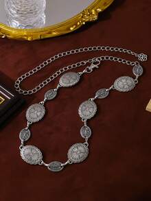 1pc Women's Bohemian Western Style Carved Geometric Pattern Vintage Waist Chain, Casual Fashion Accessory