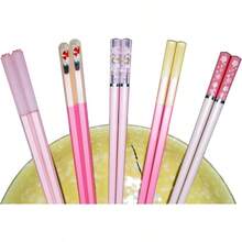 - 5 pares de palillos de fibra de vidrio rosa japons, de palillos coreanos, reutilizables, antideslizantes, aptos para lavaplatos, 9.6 pulgadas de largo, 5 patrones - 5 pares de palillos rosados - Ver 10