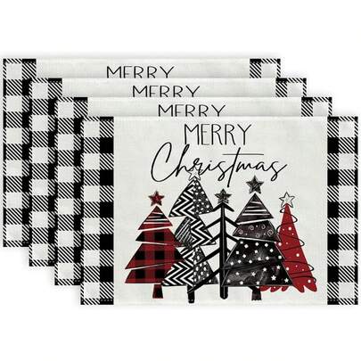4 Stücke/6 Stücke Set Weihnachts-Tischsets, einfache Leinen Weihnachtsbaum Tischsets, Winterurlaubs-Tischdekoration für Zuhause, 12x18 Inches