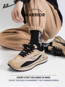 WARRIOR 战士舒适街头风格厚底男鞋春秋舒适跑步鞋简约风格休闲时尚运动鞋全年适用耐磨全天穿着训练运动鞋 - 黑/卡其 - 查看 10