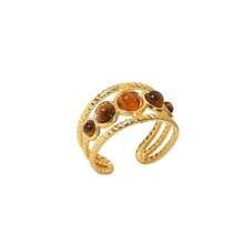 18k Gold Plated Stainless Steel Open Band Gold Crown Ring Tigerite Stone Ring For Women Vintage Twisted Rope Design Tiger Eye Ring Women's Jewellery Crystal Jewellery