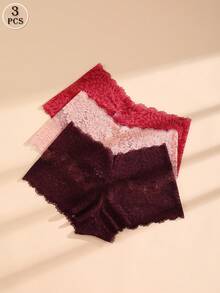 3 件性感蕾丝女式平角短裤性感柔软透气无缝内裤镂空弹力隐形比基尼内衣套装日常穿着、运动、瑜伽和贴身内裤