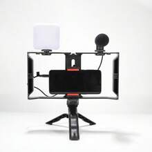 Vlog Live-Streaming-Kit für Smartphone, multifunktionales Smartphone-Fotografie- und Videoaufnahme-Set, tragbares Live-Streaming-Handgerät mit Mikrofon, Füllleuchte, Tischstativ, Smartphone-Stabilisator, einstellbares LED-Licht, für Inhaltserstellung, mit Kaltschuhhalterung geeignet für Selfies und Live-Streaming, Fotografie, tragbares Licht Selfies Live-Streaming Fotografie tragbares Licht - Schwarz - Übersicht 2