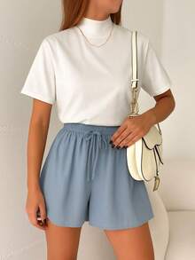 Women's Loose Summer Godet Shorts - Màu xanh bụi bặm - Xem 1