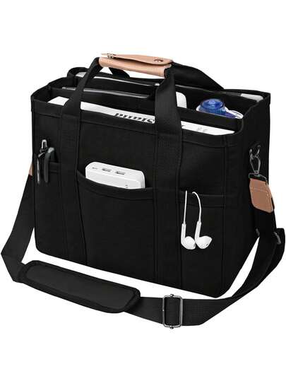 حقيبة كتف سعة كبيرة متعددة الجيوب مع حجرات قطعة واحدة، حقيبة محمولة بمقبض متين باللون البيج (أسود)