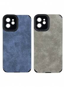 简约奢华仿皮纹理纯色材质，含2个天使眼贴纸，防摔手机壳，兼容，镜头保护，奢华灰，简约蓝，纯色，奢华仿皮纹理手机壳，兼容 16、16 Pro Max、16 Pro、16 Plus，春季派对礼物 - 彩色 - 查看 36