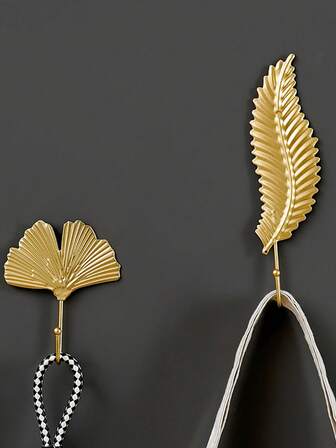 Gancho de pared metálico sin agujeros, instalación con pegamento, ganchos de almacenamiento duraderos - Diseño de hoja de oro, adecuado para entrada, hotel, B&B, probador, decoración de estilo minimalista, vida hogareña pequeña, regalo de Navidad, regalo de Año Nuevo